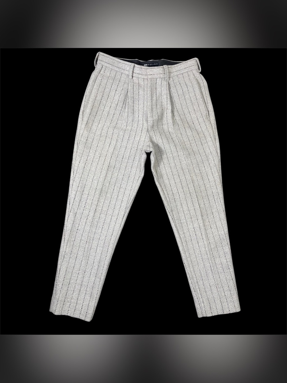 ASOS DESIGN Men's Beige Tailored Pinstripe Wool Blend Tapered Trousers 30x30